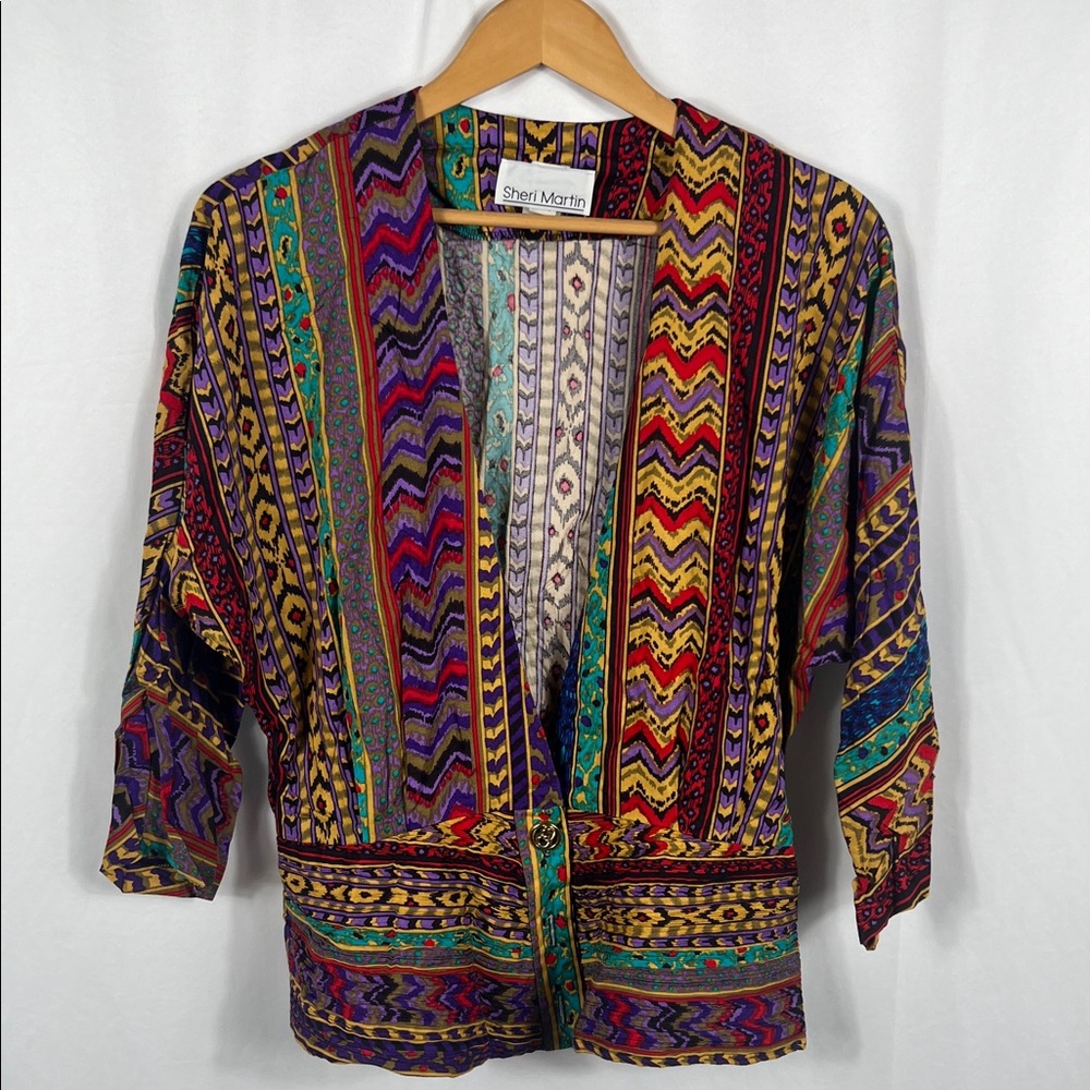 Vintage 90’s Sheri Martin Multicolor Geometric Cardigan Women’s 16 Gold‎ Buttons